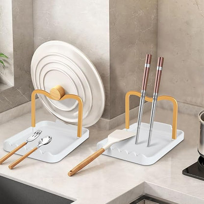 Ysks'hf spoon holder and pot lid holder，stainless steel，Kitchen Utensil Rest, scraper holder & pot holder，Spoon Holder for Stove Top - Kitchen Utensil Holder for Ladles & Tongs (Gold White)