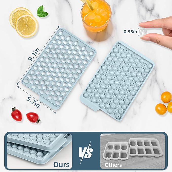 WIBIMEN Mini Ice Cube Trays, 0.55” Tiny Pebble Ice for Iced Coffee & Cocktails, Fast Chill, Easy Twist Release, Stackable with Lid & Storage Bin (4 Pack, Blue) - Image 5