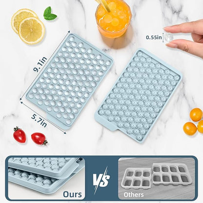 WIBIMEN Mini Ice Cube Trays, 0.55” Tiny Pebble Ice for Iced Coffee & Cocktails, Fast Chill, Easy Twist Release, Stackable with Lid & Storage Bin (4 Pack, Blue) - Image 5