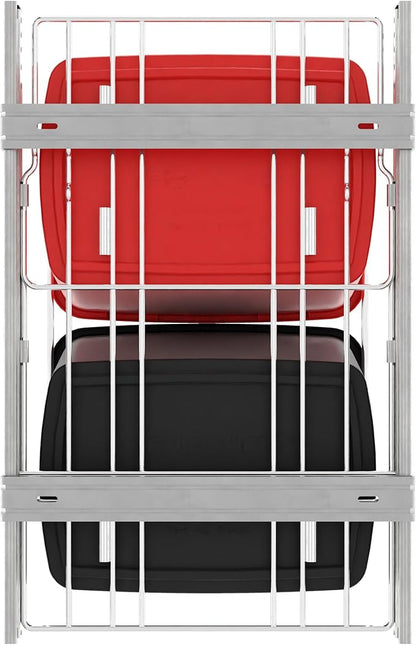 Rev-A-Shelf RV-18KD-1618C-S Double Pullout Trash Can for Kitchen Cabinets 35 Qt Garbage Recycling Bin on Full Extension Slides, Red/Black