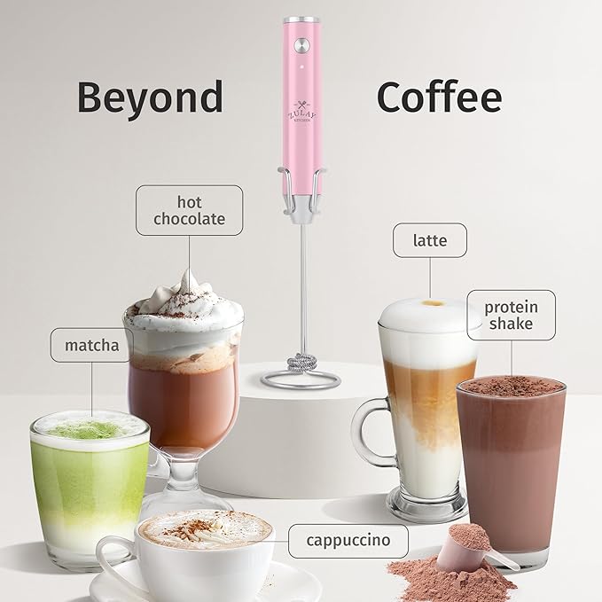 Zulay Kitchen Rechargeable Milk Frother Handheld Lux - Powerful 2-Speed Motor, Waterproof, 2000mAh Battery - Drink Mixer for Latte, Cappuccino, Matcha & Protein Powder - Pink Bubblegum - Image 3
