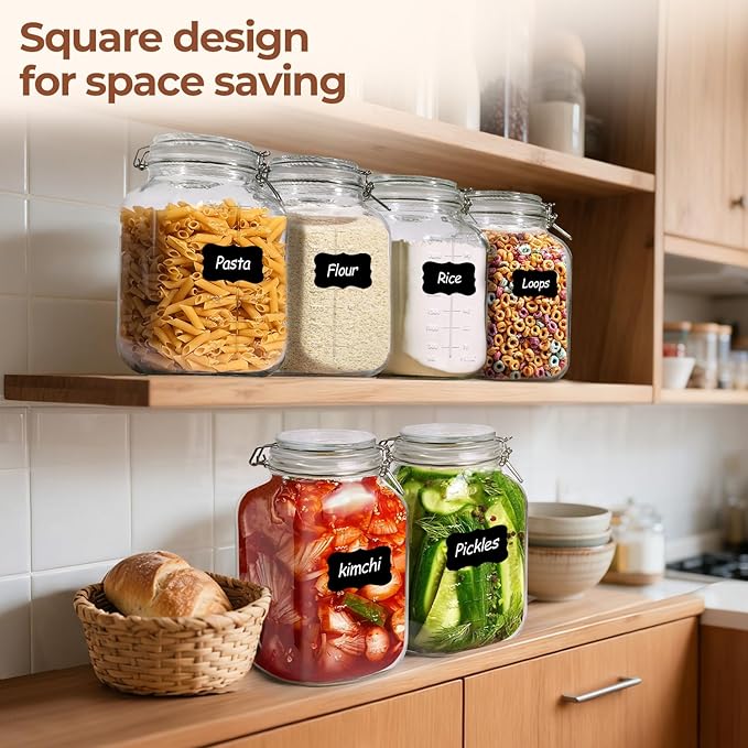 ComSaf 1 Gallon Square Glass Jars with Airtight Lids (135oz, Set of 2), Extra-Wide Mouth Canisters with Measurement Marks for Bulk Flour Storage, Fermenting Kombucha & Pickling - Image 6