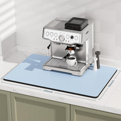 Rnivvi Coffee Mat, 16" x 24" Coffee Bar Mats for Espresso Machine Station Accessories and Organizer, Hide Stain Rubber Backed Absorbent Dish Drying Pad for Kitchen Counter, Cute Bar Decor Pad, Blue - Image 2