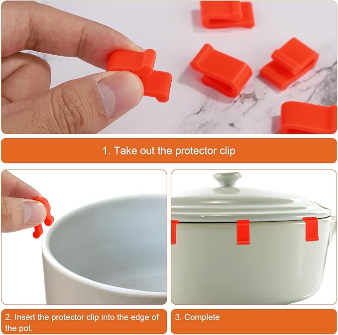 12pcs Dutch Oven Lid Protector Clips, Silicone Cookware Pan Protector Clips Pot Bumpers Lifter Accessories for Stacking Storage (Red)