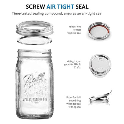 Ball Wide Mouth Glass Mason Jars with Lids and Bands, Used for Canning, Pickling, Juice, Jam, Jelly, Quart Size 32 Ounce (Pack of 6) - Image 6