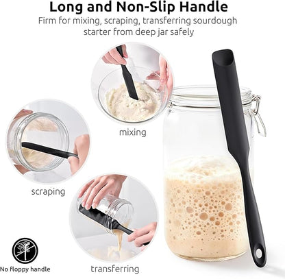 U-Taste Silicone Jar Spatula for Sourdough Starter: Long Skinny Food-Grade Jam Spreader, Sturdy Stirring Stick Bowl Scraper with Flexible Spoon Tip, Mixing Icing Tool, Peanut Butter Knife (Black)
