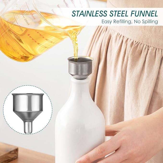 vancasso 20 Oz Ceramic Olive Oil Dispenser Bottle, Bottle Dispenser with Spout and Funnel for Kitchen,Suitable for Oil, Vinegar, Coffee Syrups & Other Liquids, White - Image 4