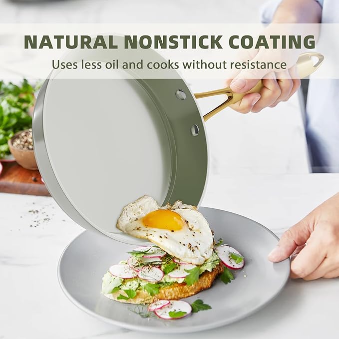 VONIKI Ceramic Cookware Set - Nonstick Pots and Pans With Kitchen Utensils, Non-Toxic, Induction Compatible, Dishwasher and Oven Safe - Image 3