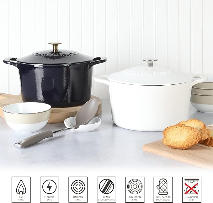 MARTHA STEWART Gatwick 7-Quart Enamel Cast Iron Dutch Oven Pot with Lid – Navy Blue with Gold Knob – Durable Heavy-Duty Dutch Oven for Slow Cooking & Braising - Image 6