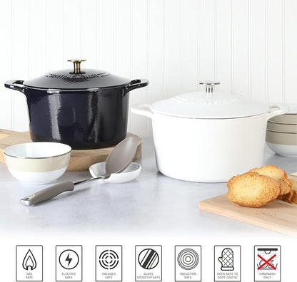 MARTHA STEWART Gatwick 7-Quart Enamel Cast Iron Dutch Oven Pot with Lid – Navy Blue with Gold Knob – Durable Heavy-Duty Dutch Oven for Slow Cooking & Braising - Image 6