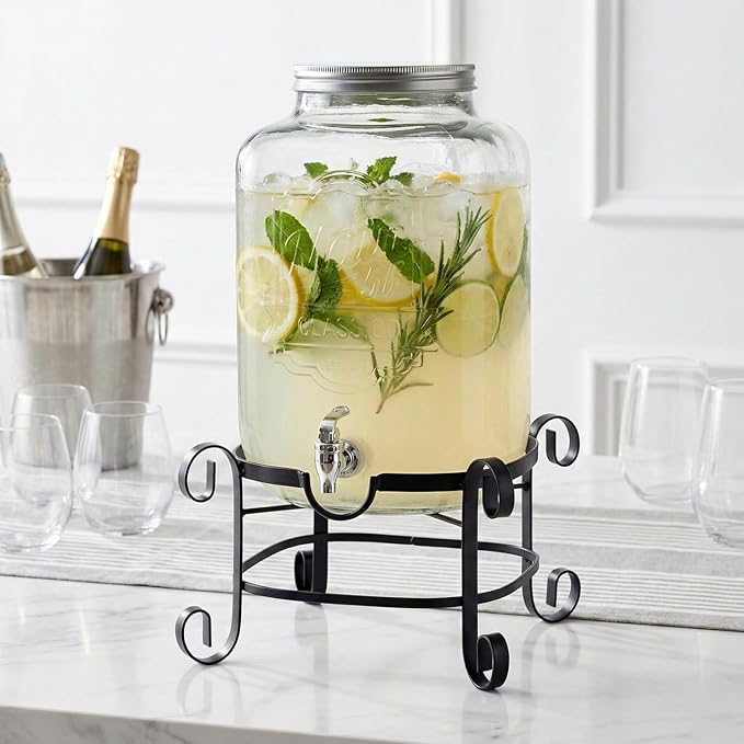 Style Setter Beverage Dispenser Cold Drink Dispenser w/ 3-Gallon Capacity Glass Jug, Metal Stand & Leak-Proof Acrylic Spigot Great for Parties, Weddings & More - Image 3