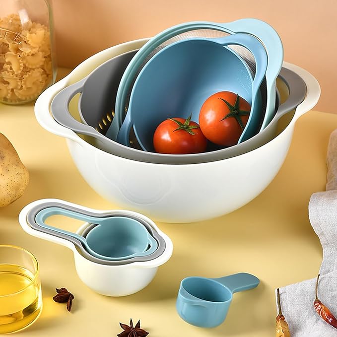 Plastic Mixing Bowls Set 8/10 PCS with Measuring Spoon, Colorful Serving Bowls for Kitchen, Ideal for Baking, Prepping, Nesting Bowls for Space Saving Storage (Pebble) - Image 7