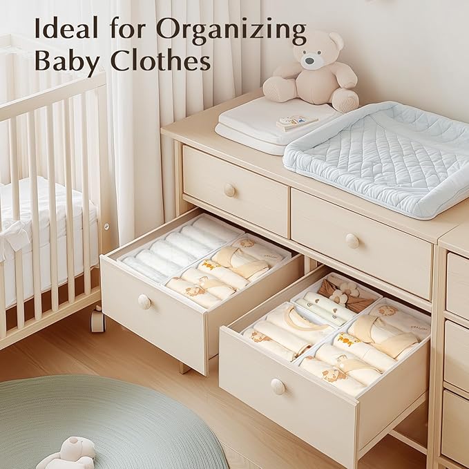 DIMJ Drawer Organizers Clothes, Set of 12 Dresser Organizer Bins, Fabric Closet Organizers and Storage, Shallow Drawer Dividers for Nursery, Clothing, Baby Clothes, Socks, Underwears, Tie (White) - Image 4