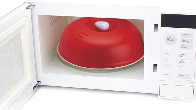 Joie Doodle Doo Microwave Lid, Vented Splatter Cover for Even Cooking, 10-Inch Guard Fits Over Plates to Keep Kitchen Appliance Clean, BPA-Free, Cute Rooster Design, Red