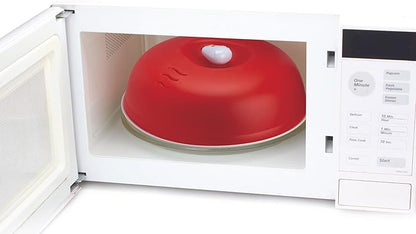 Joie Doodle Doo Microwave Lid, Vented Splatter Cover for Even Cooking, 10-Inch Guard Fits Over Plates to Keep Kitchen Appliance Clean, BPA-Free, Cute Rooster Design, Red