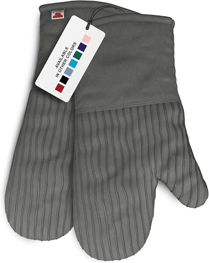 Silicone Oven Mitts - Gray Set of 2-12.5" - Heat Resistant to 536 F / 280 C Kitchen Gloves - Professional Grade Protection Hot Cooking Baking