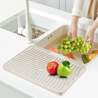TIKNIK Silicone Dish Drying Mat, Stone Drying Mat for Kitchen Counter with Built-In Drain, Non-Slip Drain Pad with Built-in Drain, Heat Resistant Stone Drying Mat, Hangable, Cream-1pcs, 20" x 15" - Image 7