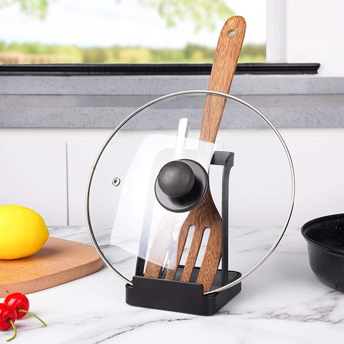 NiHome Versatile Pot Lid Ladle Holder Multipurpose Spatula Pad Book Cutting Board Spoon Rest Kitchen Utensils Drip Tray Washable Durable Stable Tack-Free Installation (Black) - Image 8