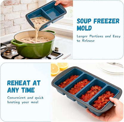GORCI Silicone Freezer Tray With Lid, 4 Large 2 Cup Soup Freezer Molds, Soup Freezer Container for Meal Prepping, Large Ice Cube Tray， Perfect for Storing Leftovers, Sauces, Lasagna, 2-Pack - Image 6