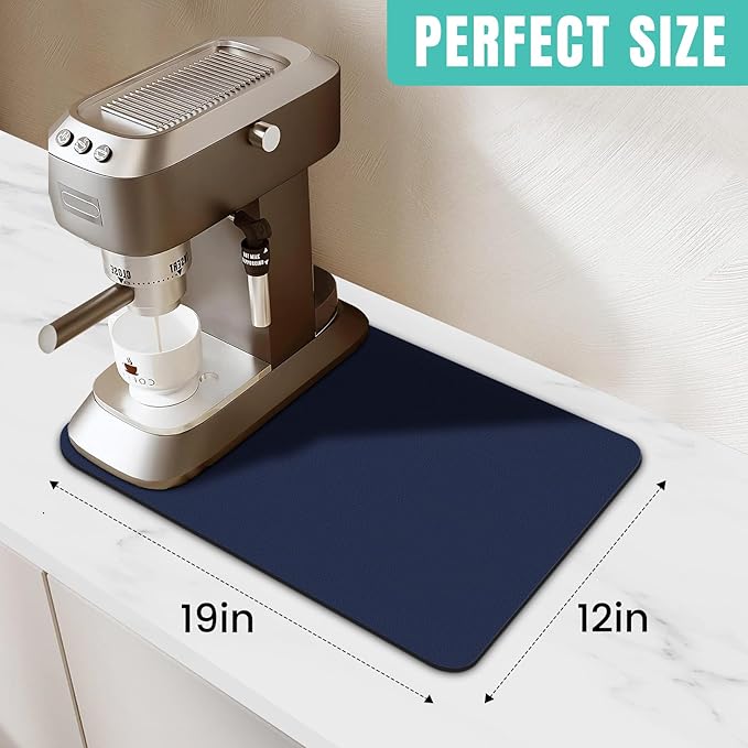 WISELIFE Coffee Mat Super Absorbent Dish Drying Mat Bar Accessories Match with Coffee Machine Large Drying Mats for Kitchen Counter 12" W x 19" L, Blue - Image 2