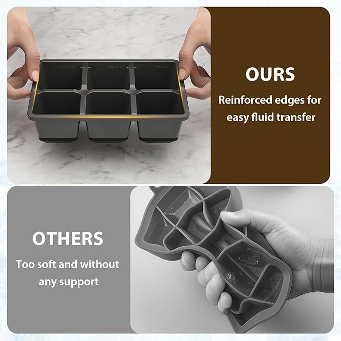 Optish Large Ice Cube Molds, 2 Pack Whiskey Square Ice Molds, 1.8 Inch Big Ice Cube Tray, Stackable Cocktail Ice Tray with Lid, Easy to Release (Grey) - Image 5