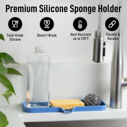 Zulay Kitchen Large Silicone Sponge Holder (12x4) – Flexible Sink Organizer Tray for Kitchen & Bathroom – Multipurpose Soap Dish for Sponges, Makeup, Trinkets & More (Provence Blue) - Image 2