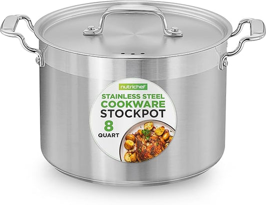 NutriChef 8 Qt Heavy-Duty Stockpot with Stainless Steel Lid - Induction Compatible Cooking Pot, Ideal for Soups and Stews by NutriChef%E2%84%A2Kitchen