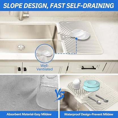 Dish Drying Mat for Kitchen Counter, with Built-in Drain Lip, Food-Grade Silicone, Easy Clean Pad for Countertop Protection, Multi-Functional Use (18x11.8, Beige) - Image 3
