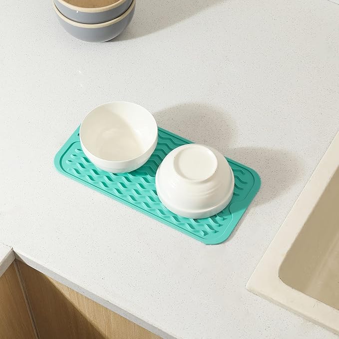 MicoYang Silicone Dish Drying Mat for Multiple Usage,Easy clean,Eco-friendly,Heat-resistant Silicone Mat for Kitchen Counter or Sink,Refrigerator or Drawer Liner Mint S 12 inches x 6 inches - Image 7