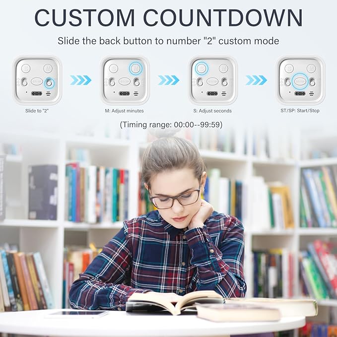 Rotating Pomodoro Timer 5, 25, 10 50 Minutes Preset, Desk Productivity Flip Timer, ADHD Tool Cube Countdown Stopwatch, Vibration/High/Low Volume/Custom Modes, for Work, Study, Back to School, White - Image 4