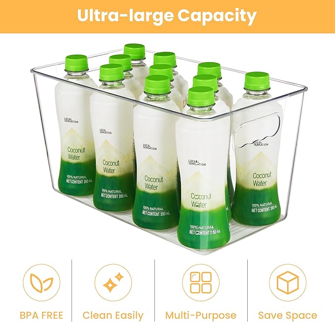 YIHONG Clear Plastic Storage Bins, 8 Pack Pantry Organizer Bins with Handle for Kitchen, Freezer,Cabinet,Closet Organization and Storage(XL) - Image 4