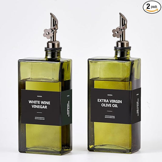 Olive Oil Dispenser Bottle for Kitchen, 16.9oz /500ml Cooking Vinegar Dispenser Bottle Set, Glass Sauce Container, Labels, Brush, Funnel, Stoppers, Green for Oil, Wine by Unknown