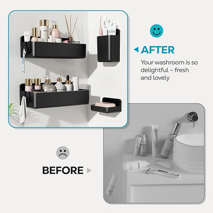 Nieifi Adhesive Wall Shelf, Shower Shelves, Shower Organizer for Bathroom Organization (Black, 4 pieces)