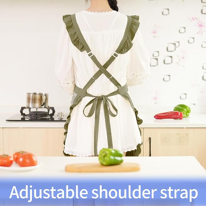 Pinknoke Vintage Pinafore Apron Dress for Women with Pockets Cute Floral Chef Aprons for Kitchen Cooking Baking Gardening - Image 7