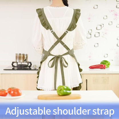 Pinknoke Vintage Pinafore Apron Dress for Women with Pockets Cute Floral Chef Aprons for Kitchen Cooking Baking Gardening - Image 7