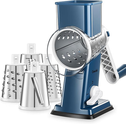 Geedel Rotary Cheese Grater - Upgraded Vegetable Shredder with 4 Interchangeable Blades, Easy to Clean Cheese Shredder with Handle, Kitchen Grater Nuts Grinder for Cutting Cheese, Vegetable, Nuts by Geedel