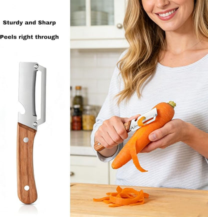 Vegetable Wooden Peeler for Kitchen Tool,Premium 2-in-1 Multifunctional Fruit & Vegetable Peeler with Built-in Bottle Opener, Ideal for All Fruits and Vegetables Needing Peeling - Image 3