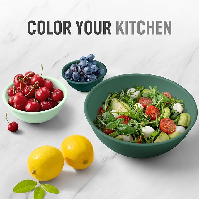 Zulay Kitchen 12-Piece Plastic Mixing Bowl Set - Colorful Nesting Bowls with Lids - Microwave & Freezer Safe (Teal Ombre) - Image 6