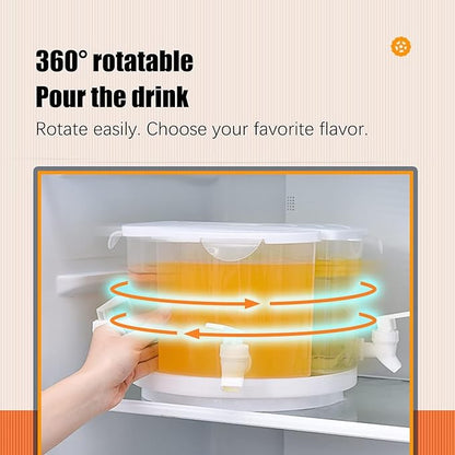 Beverage Dispenser for Fridge, 5.5 L/1.5 Gallon Rotating Plastic Drink Dispenser with Spigot 4 Grids Cold Kettle Refrigerator Iced Lemonade Juice Containers for Daily Use (Green)