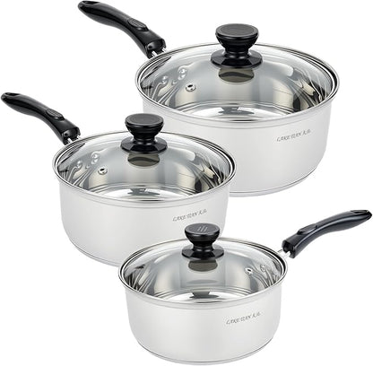 Stainless Steel Saucepan with Lid Set - 2.5QT & 3.5QT & 5.5QT, Triply Sauce Pan Induction Pot for Cooking, Boiling, Compatible with All Stoves, Transparent Lid, Oven & Dishwasher Safe by HomeGood4Less