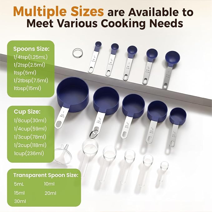 16PCS Measuring Cups and Spoons Set, Measuring Spoon Set with Metric and US Measurements, Fits for Measuring Dry and Liquid (Blue) - Image 5