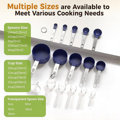 16PCS Measuring Cups and Spoons Set, Measuring Spoon Set with Metric and US Measurements, Fits for Measuring Dry and Liquid (Blue) - Image 5