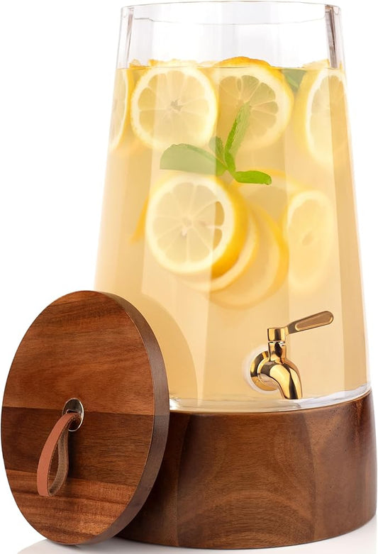 FOODLE Large Glass Drink Dispenser with Spigot - Glass Beverage Dispenser with Stand - Perfect for Parties & Weddings - Pitcher for Lemonade, Water, Sangria, Punch & Juice - Leakproof - 1.72 Gallon by FOODLE