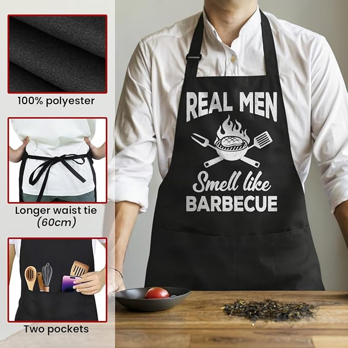 SANDJEST Funny Mens Aprons with Pockets for BBQ Grilling Cooking Grandpa Husband Apron for Birthday Christmas Father's Day