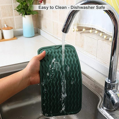 ZLR Silicone Sponge Holder & Sink Caddy Tray (6" x 12") - Narrow Dish Drying Mat for Kitchen Counter - Waterproof Soap Dispenser Organizer, Non-Slip Bathroom Vanity Tray (Dark Green) - Image 4