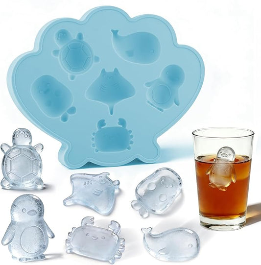 Fu Store Ice Cube Tray Shell Silicone Ice Cube Trays with Cute Marine Life Shapes Cubes Easy to Release Perfect for Freezer Home, Kitchen, Drinks, Cocktail, Coffee, Chocolate Mold (Blue)