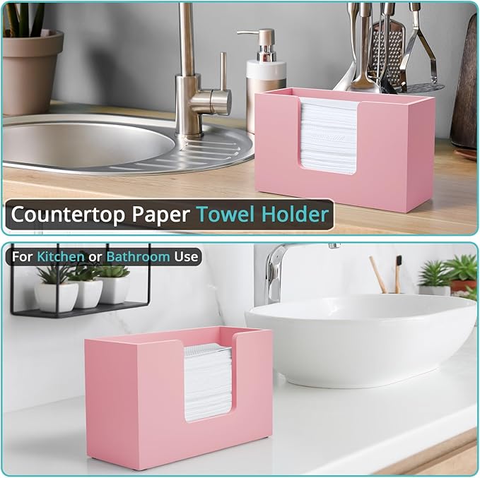 Paper Towel Dispenser Countertop, Wooden Bathroom Paper Towel Holder, Pink Napkin Holder for Kitchen, Countertop Multifold C-Fold, Z-Fold, Trifold Paper Hand Towel Dispenser for Bathroom Toilet - Image 3