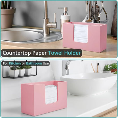 Paper Towel Dispenser Countertop, Wooden Bathroom Paper Towel Holder, Pink Napkin Holder for Kitchen, Countertop Multifold C-Fold, Z-Fold, Trifold Paper Hand Towel Dispenser for Bathroom Toilet - Image 3