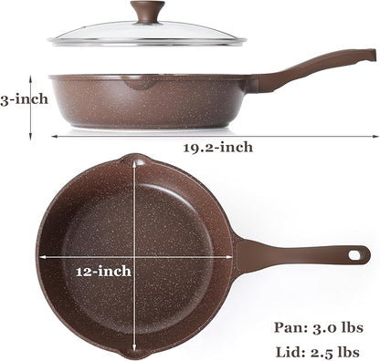 SENSARTE Nonstick Deep Frying Pan Skillet, 12-inch Saute Pan with Lid, Stay-Cool Handle, Healthy Cookware Cooking Pan with Cover, Induction Compatible (Toffee Brown) - Image 6