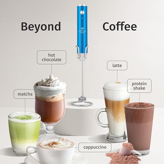 Zulay Kitchen Rechargeable Milk Frother Handheld Lux - Powerful 2-Speed Motor, Waterproof, 2000mAh Battery - Drink Mixer for Latte, Cappuccino, Matcha & Protein Powder - Metallic Blue - Image 3